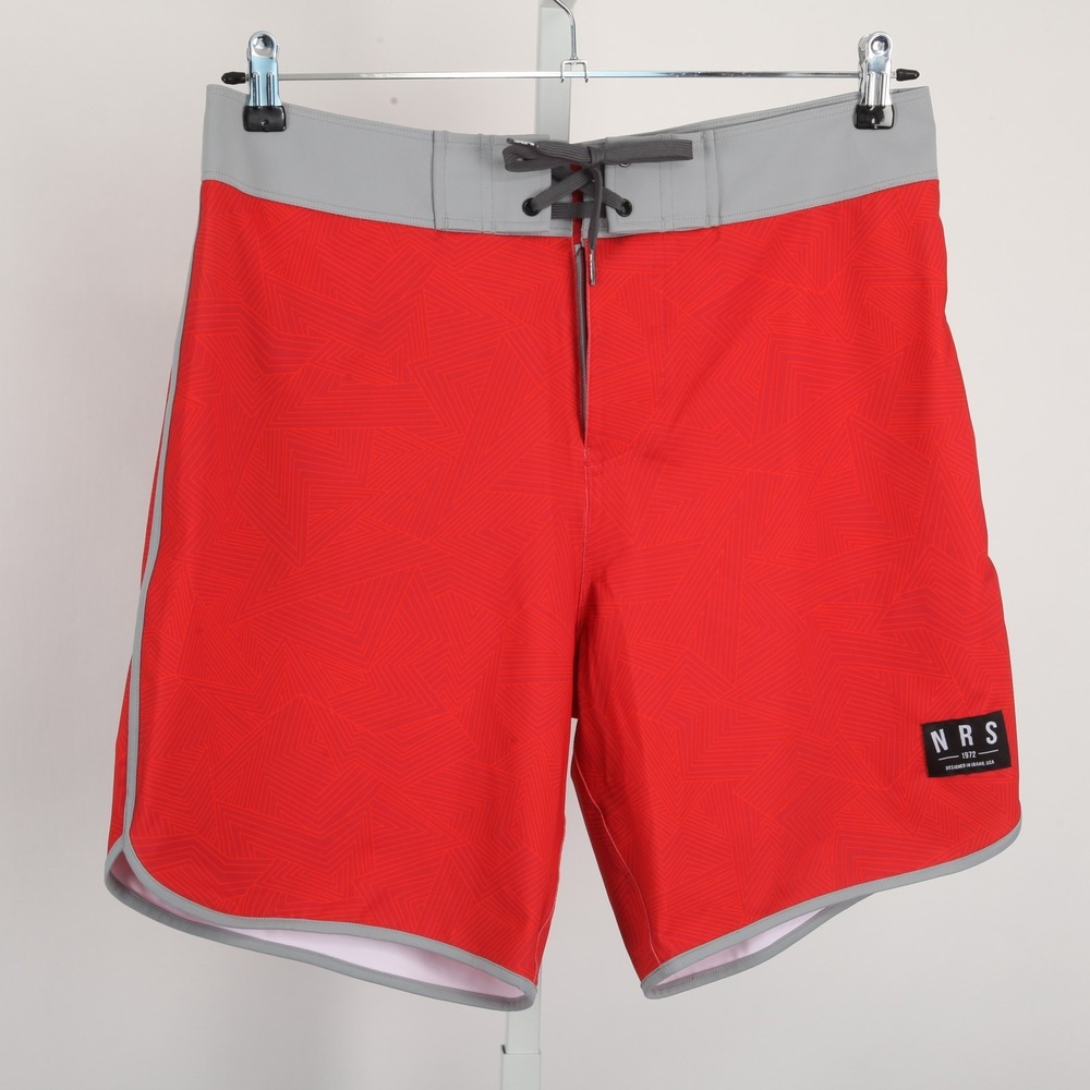 NRS Eddyline Men's Red Geometric Pattern Board Shorts Swim Trunks 33 Quick Dry